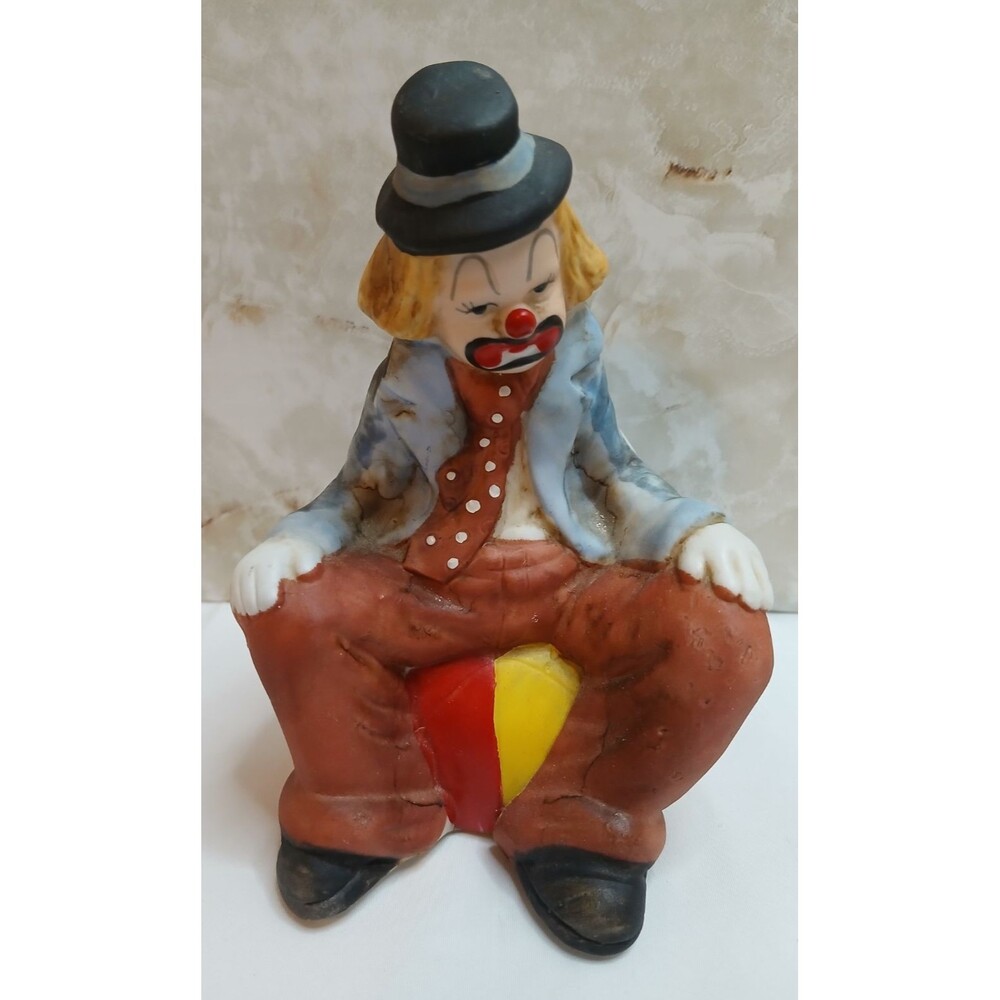 Vintage 1986 MIC Porcelain Collectible Sitting Clown Bell 5" x 3.5" Taiwan